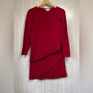 Miss Dorby Womens 2 Piece Red sweaterTop & Skirt w fringe Size Petite Small